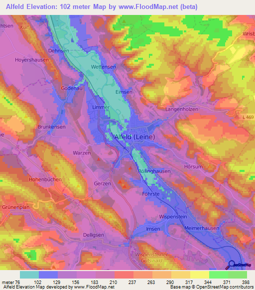 Alfeld,Germany Elevation Map