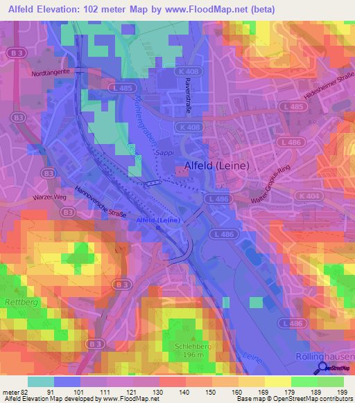 Alfeld,Germany Elevation Map