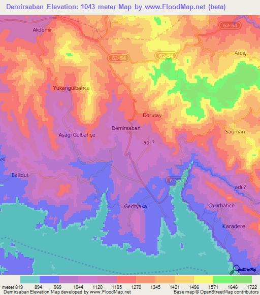 Demirsaban,Turkey Elevation Map