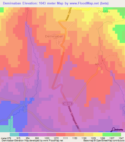 Demirsaban,Turkey Elevation Map