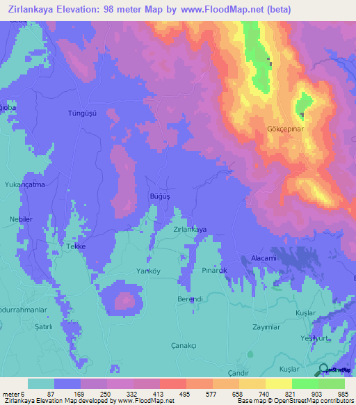 Zirlankaya,Turkey Elevation Map