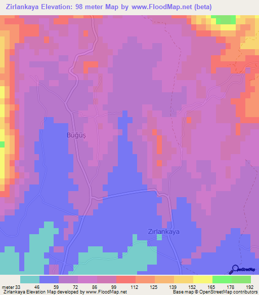 Zirlankaya,Turkey Elevation Map