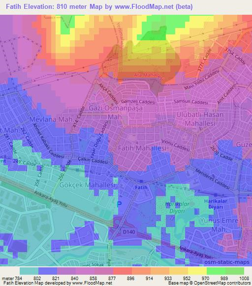 Fatih,Turkey Elevation Map