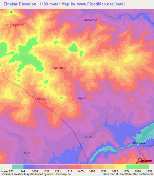 Zinekar,Turkey Elevation Map