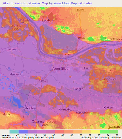 Aken,Germany Elevation Map