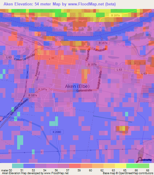 Aken,Germany Elevation Map