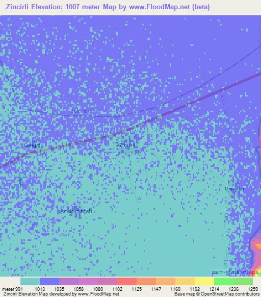 Zincirli,Turkey Elevation Map