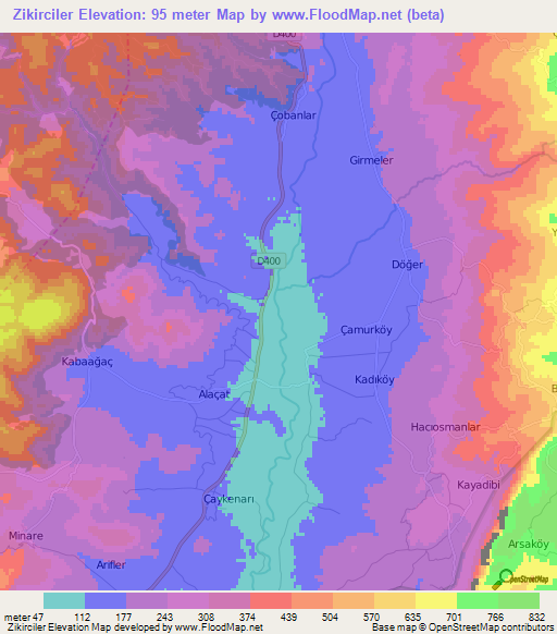 Zikirciler,Turkey Elevation Map