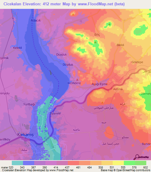 Cicekalan,Turkey Elevation Map