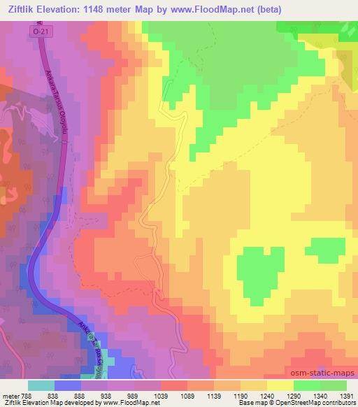 Ziftlik,Turkey Elevation Map