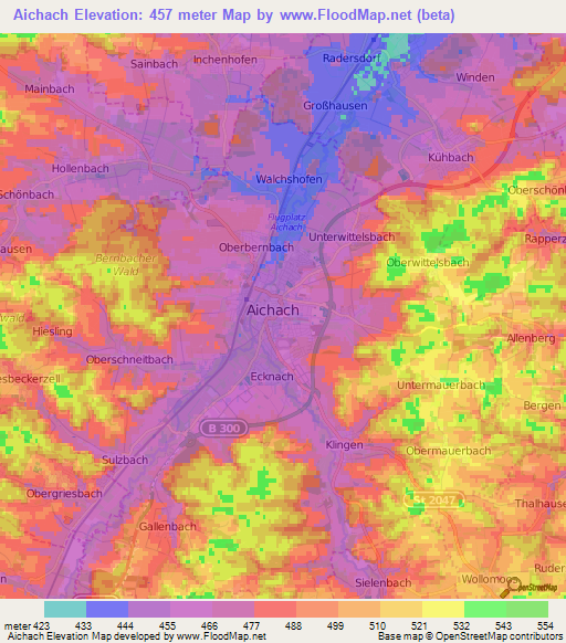 Aichach,Germany Elevation Map