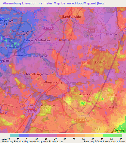 Ahrensburg,Germany Elevation Map