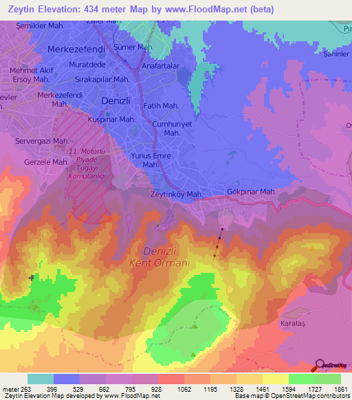 Zeytin,Turkey Elevation Map