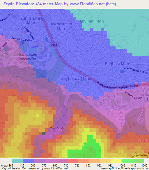 Zeytin,Turkey Elevation Map