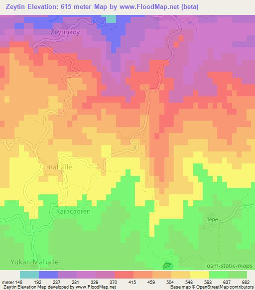 Zeytin,Turkey Elevation Map