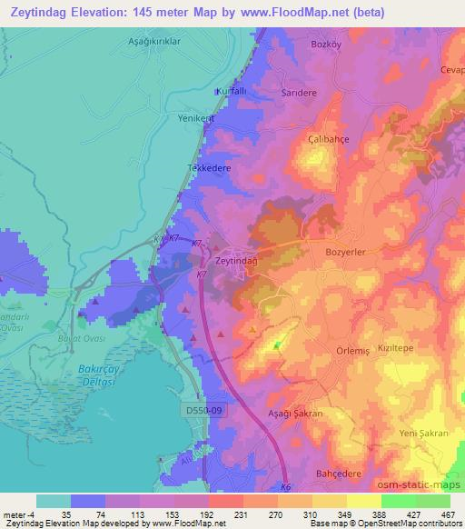 Zeytindag,Turkey Elevation Map