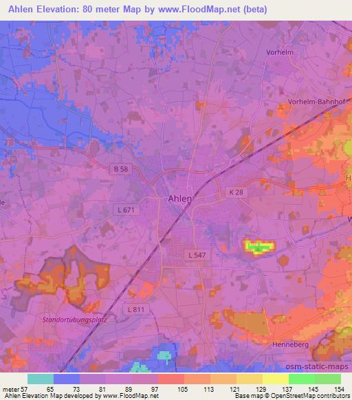 Ahlen,Germany Elevation Map