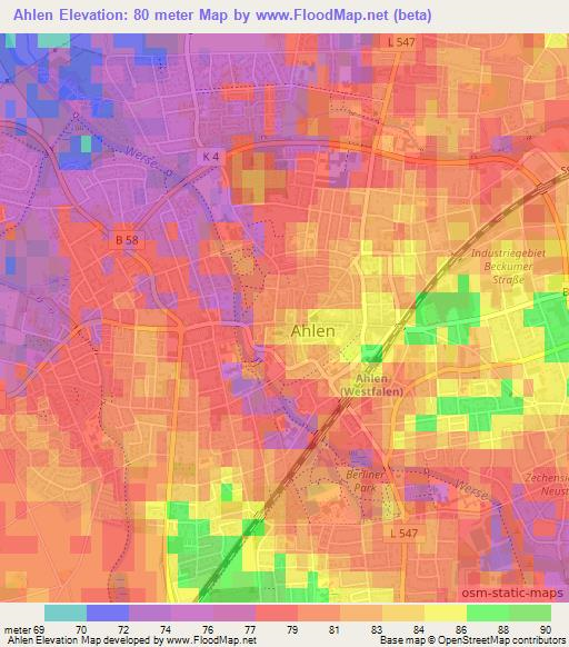 Ahlen,Germany Elevation Map