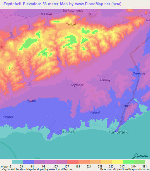 Zeytinbeli,Turkey Elevation Map