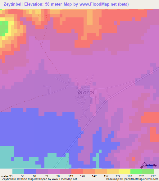 Zeytinbeli,Turkey Elevation Map