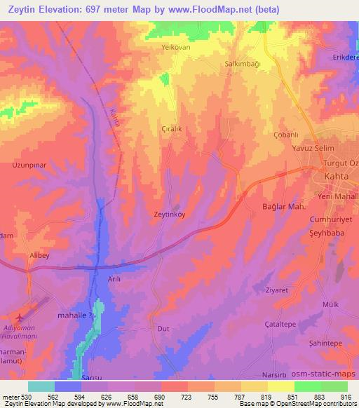 Zeytin,Turkey Elevation Map