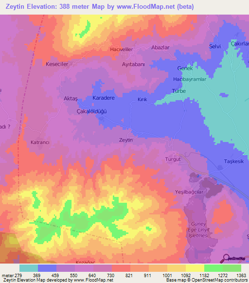 Zeytin,Turkey Elevation Map