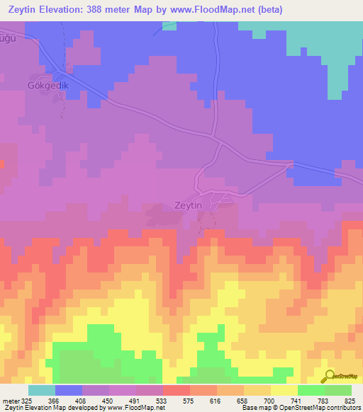 Zeytin,Turkey Elevation Map