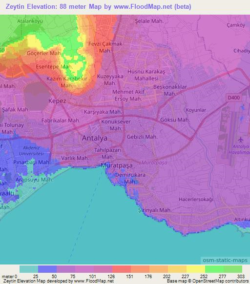 Zeytin,Turkey Elevation Map