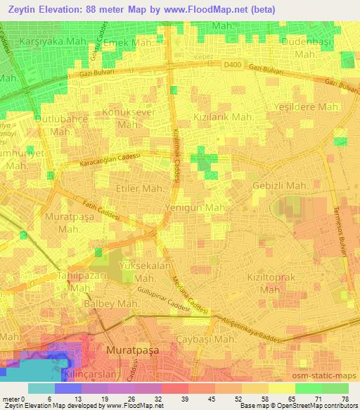 Zeytin,Turkey Elevation Map