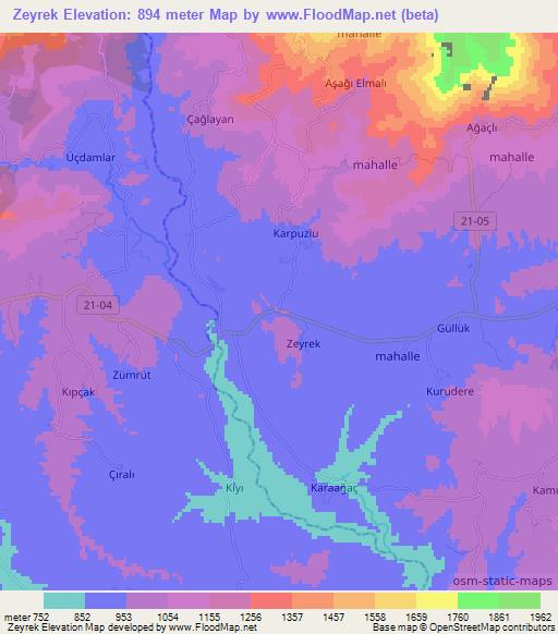 Zeyrek,Turkey Elevation Map