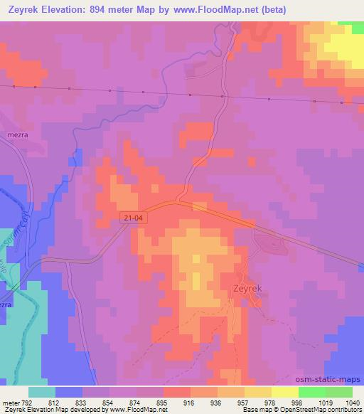 Zeyrek,Turkey Elevation Map