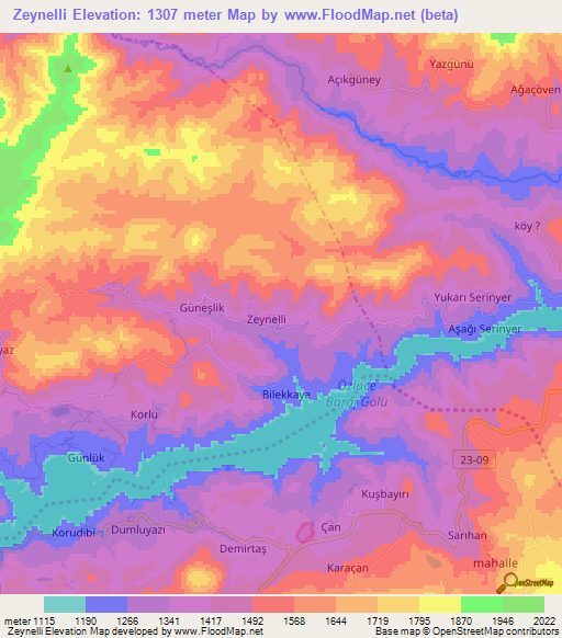 Zeynelli,Turkey Elevation Map