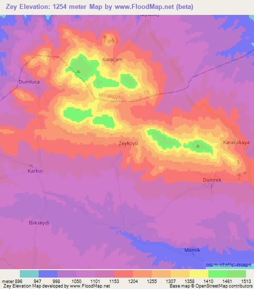 Zey,Turkey Elevation Map