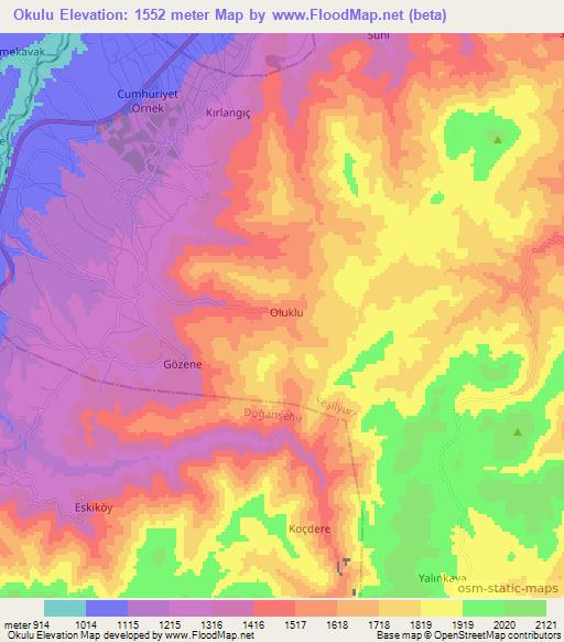 Okulu,Turkey Elevation Map