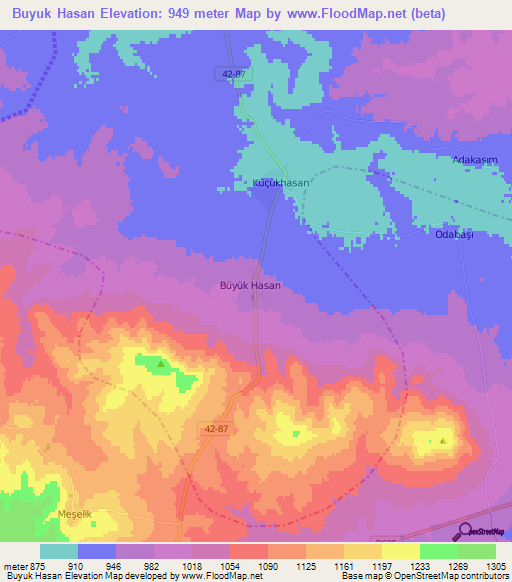 Buyuk Hasan,Turkey Elevation Map