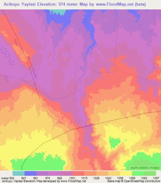 Acikuyu Yaylasi,Turkey Elevation Map