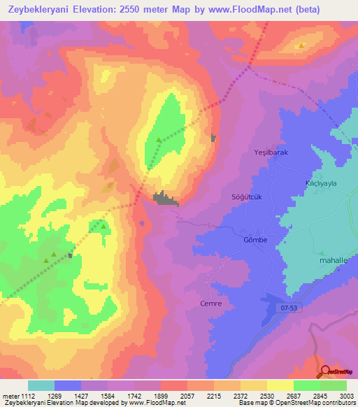 Zeybekleryani,Turkey Elevation Map