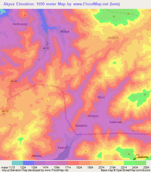 Akyuz,Turkey Elevation Map