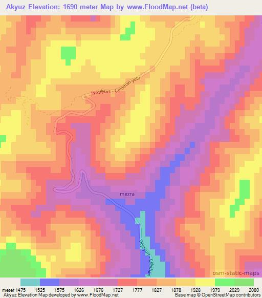 Akyuz,Turkey Elevation Map