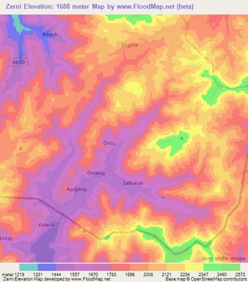 Zerni,Turkey Elevation Map