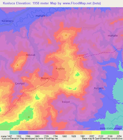 Kusluca,Turkey Elevation Map