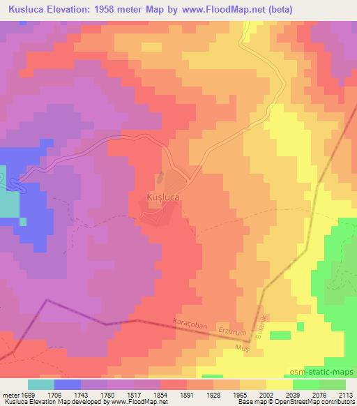 Kusluca,Turkey Elevation Map