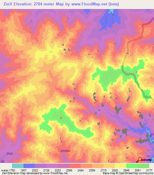 Zeril,Turkey Elevation Map