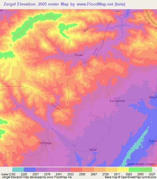 Zergef,Turkey Elevation Map