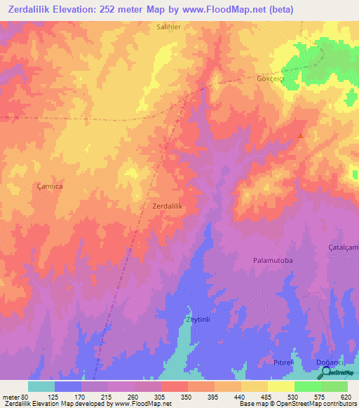 Zerdalilik,Turkey Elevation Map