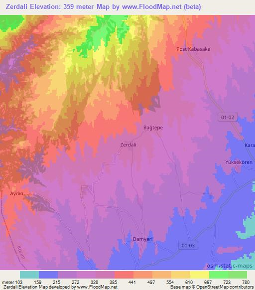 Zerdali,Turkey Elevation Map