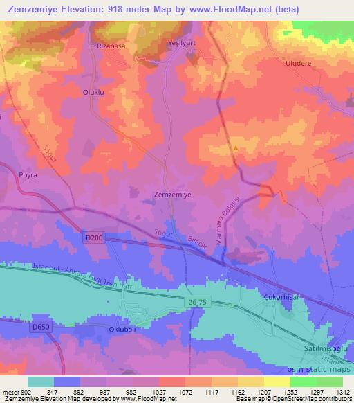 Zemzemiye,Turkey Elevation Map