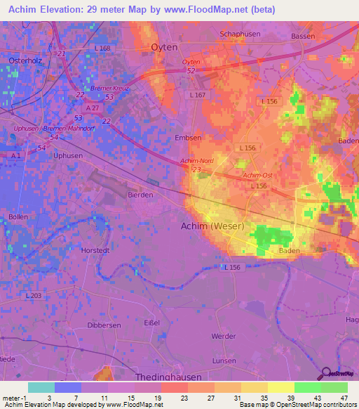 Achim,Germany Elevation Map