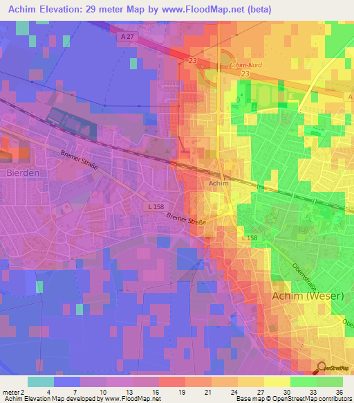 Achim,Germany Elevation Map