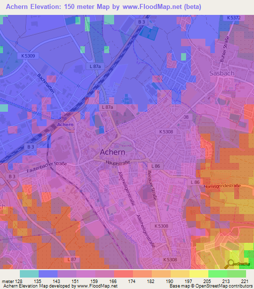 Achern,Germany Elevation Map